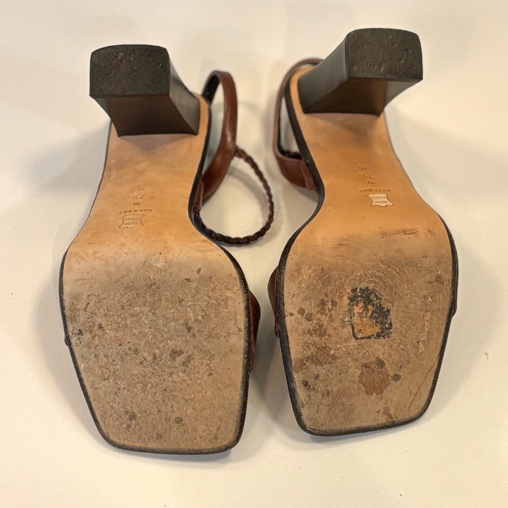 2/$100 VIA SPIGA vintage Dark Brown Heeled Sandals, braided leather details - Picture 9 of 10